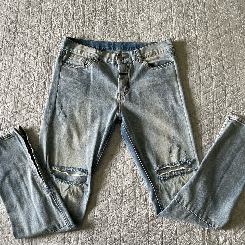 Men's Slim Fit Distressed Light Blue Jeans - 36W